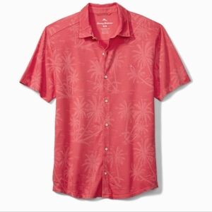 Tommy Bahama Coral Mahanaha Knit Camp Shirt Palm Tree Pima Cotton Size L